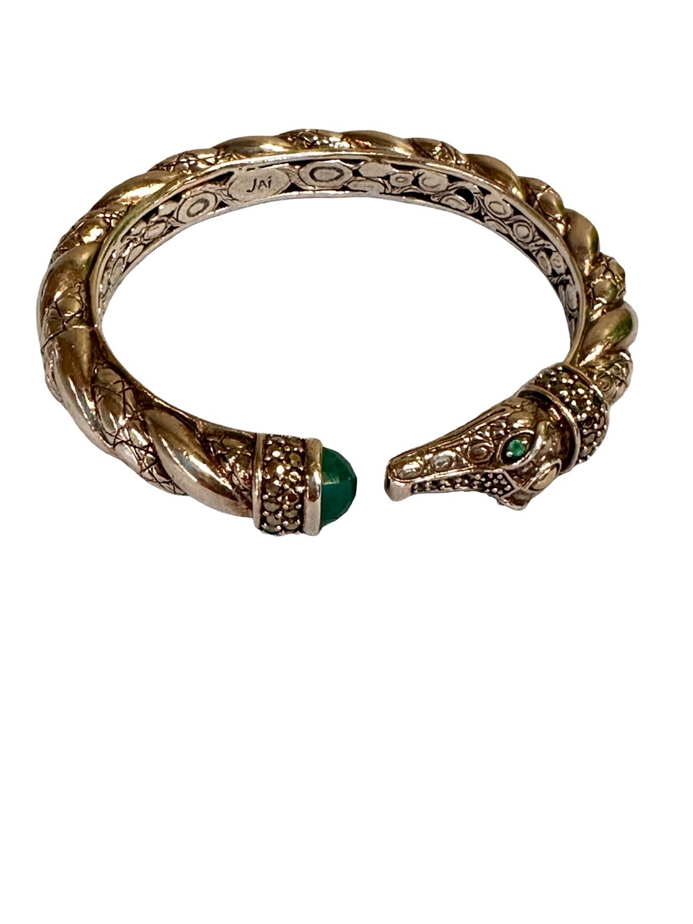 JAI John Hardy 14kG & 925S Green Agate and  Marcasite Crocodile Cuff Bracelet